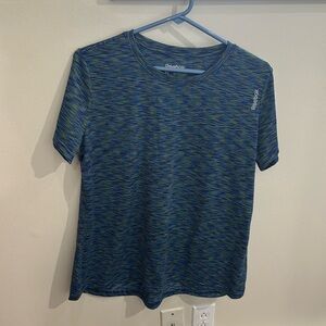 Women’s Reebok workout shirt. XL, polyester. A mix of blue and green, like new.